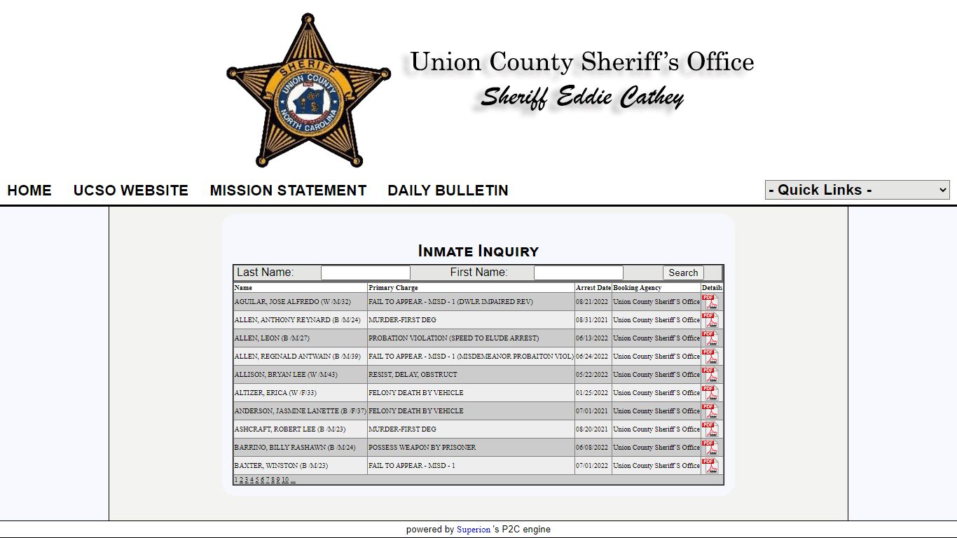 Inmate Inquiry - Union County Sheriff Office P2C